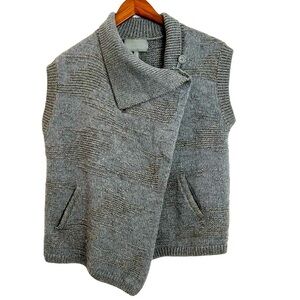 Theonne Merino Wool Blend Sleeveless Cardigan Sweater Vest